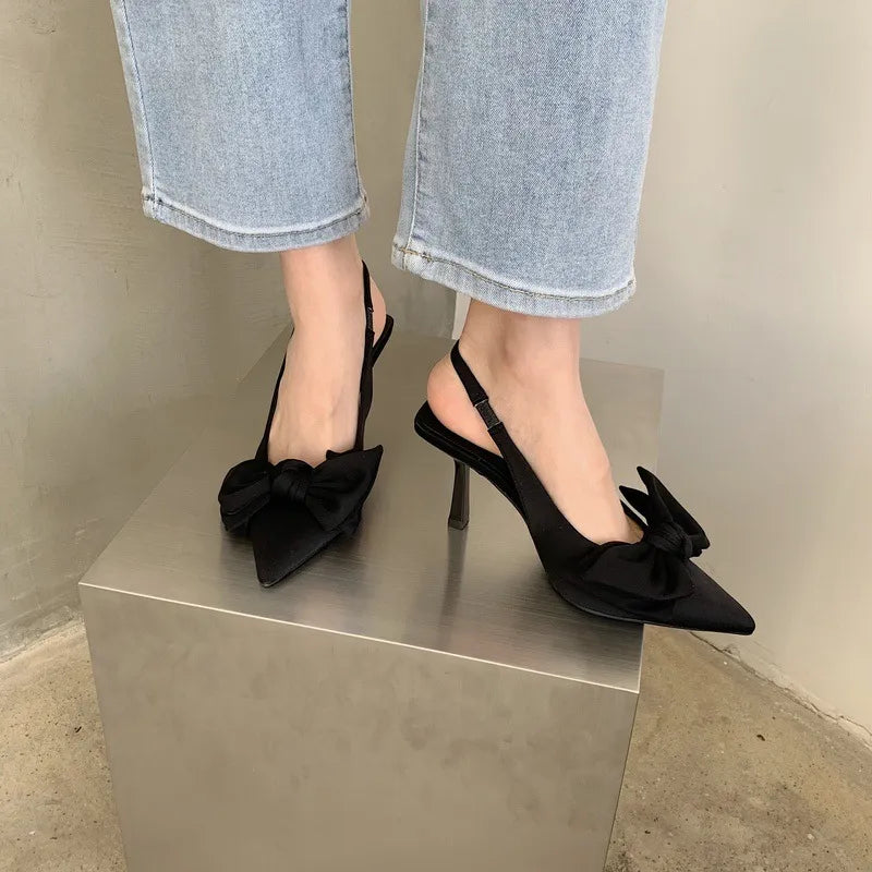 Damen Slingback-Pumps – Schleifendetail & Stiletto-Absatz